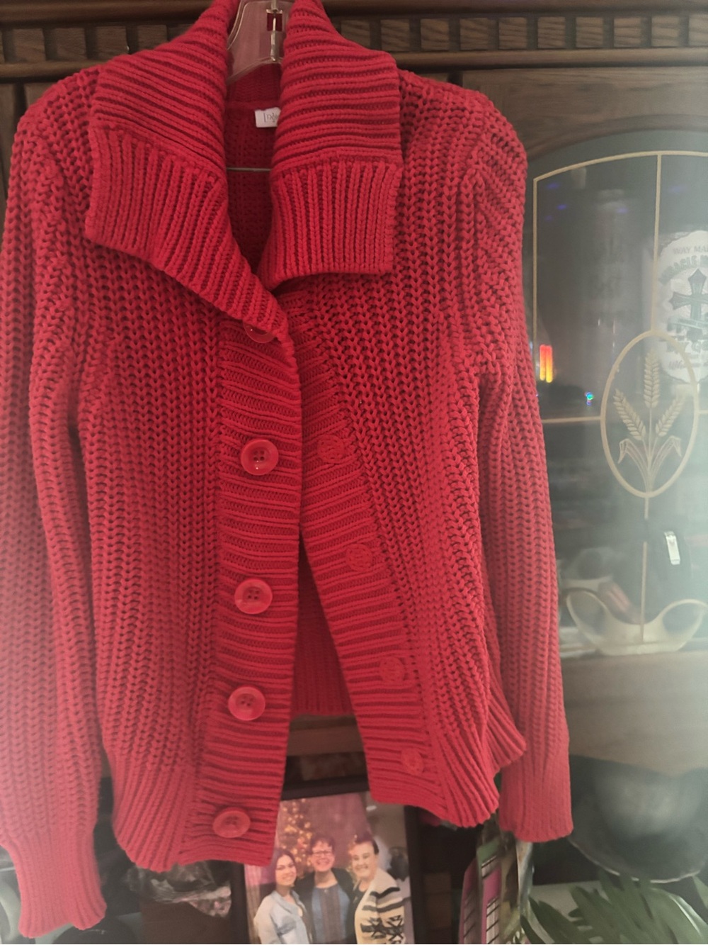Relativity Red Chunky Knit Button-Up Cardigan